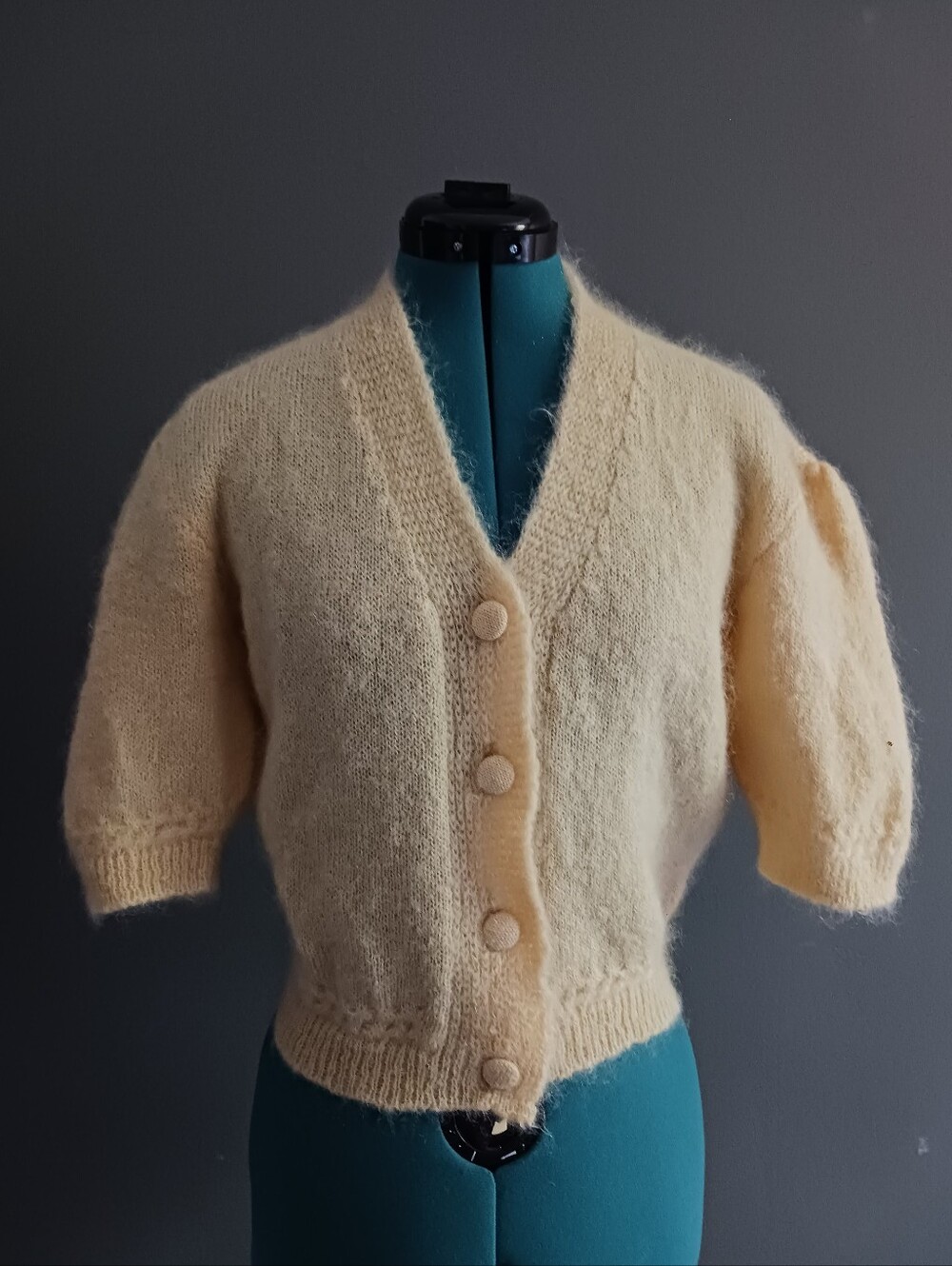 ROUJE Paris  Soft Puff-Sleeve Kid Mohair Cardigan SIZE 36